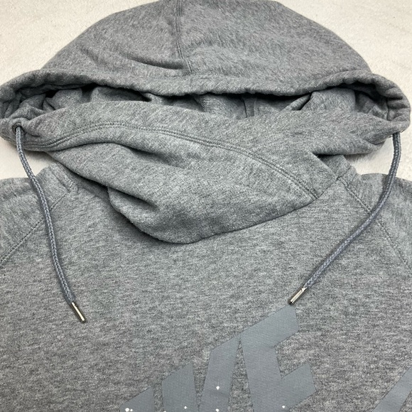NIKE Gray Cross Neck Metallic Silver Oversized Hood Sweatshirt Woman Small - Picture 3 of 9